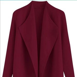 Women's Classy Open Front Knit Coat Cardigan Coatigan Light Jacket / Burgundy